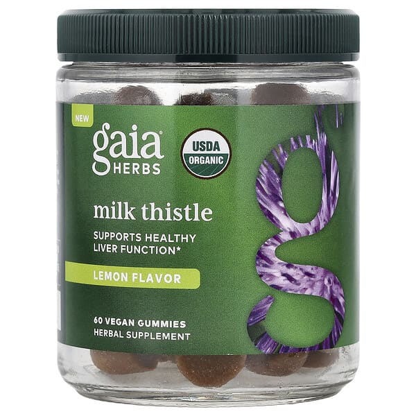 Gaia Herbs, Milk Thistle Gummies, Lemon, 60 Vegan Gummies