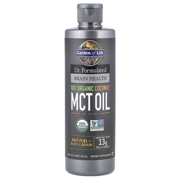 Garden of Life, Dr. Formulated Brain Health, 100% Organic Coconut MCT Oil, Unflavored, 16 fl oz (473 ml)