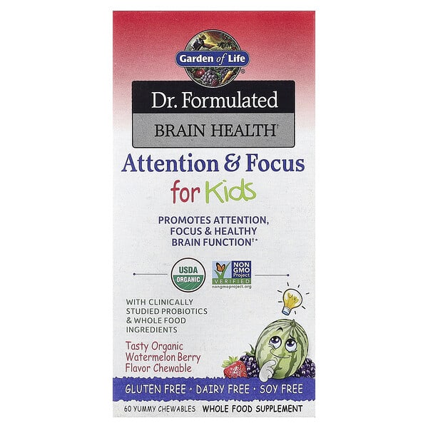 Garden of Life, Dr. Formulated Brain Health, Attention & Focus for Kids, Organic Watermelon Berry, 60 Yummy Chewables