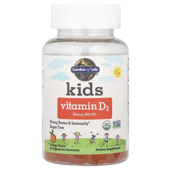 Garden of Life, Kids, Vitamin D3, Orange, 20 mcg (800 IU), 60 Vegetarian Gummies