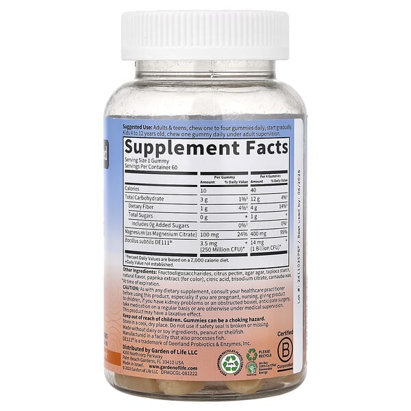 Alternative view of Garden of Life, Magnesium with Pre & Probiotics Gummies, Orange Creme, 60 Gummies