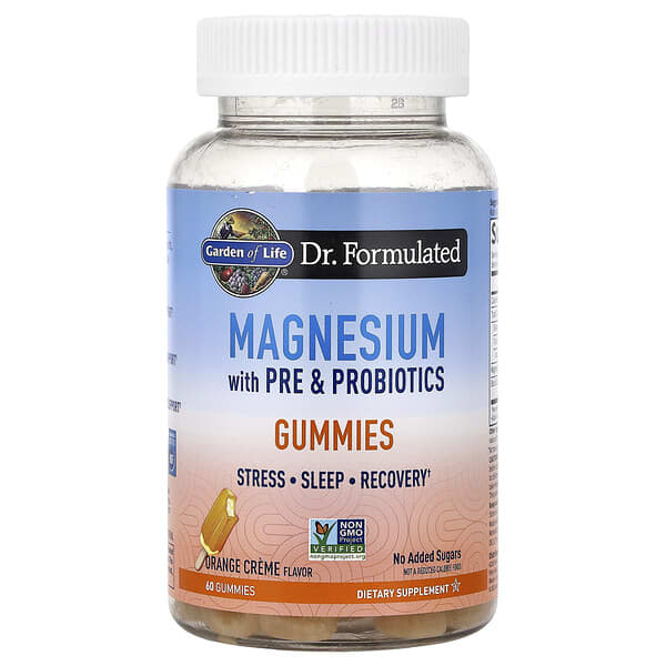 Garden of Life, Magnesium with Pre & Probiotics Gummies, Orange Creme, 60 Gummies