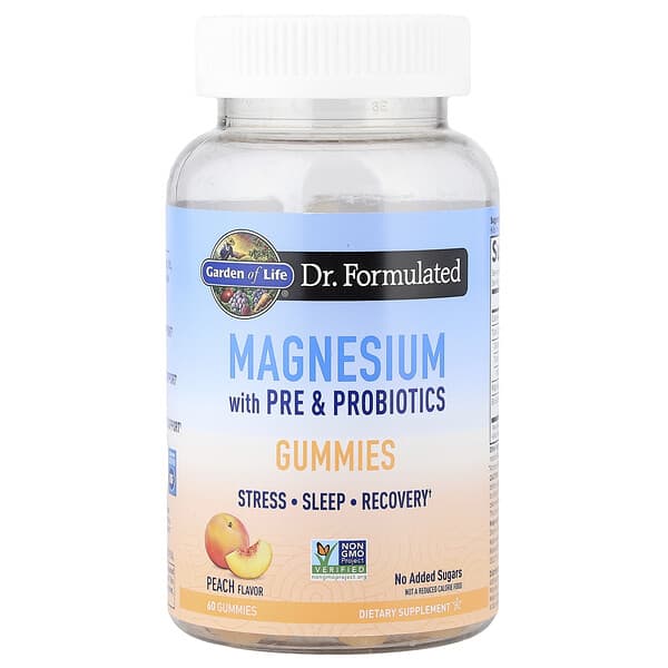 Garden of Life, Magnesium with Pre & Probiotics Gummies, Peach, 60 Gummies