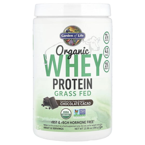 Garden of Life, Organic Whey Protein, Grass-Fed, Chocolate Cacao, 13.96 oz (396 g)