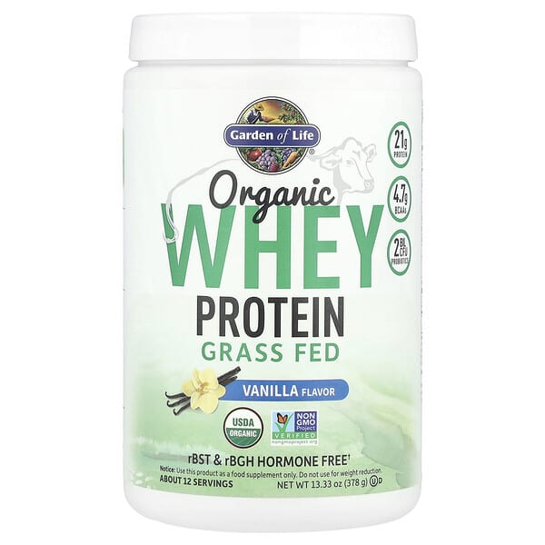 Garden of Life, Organic Whey Protein, Grass-Fed, Vanilla, 13.33 oz (378 g)