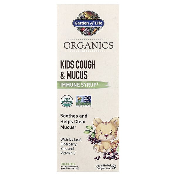 Garden of Life, Organics, Kids Cough & Mucus, Immune Syrup with Ivy Leaf, Zinc & Vitamin C, 3.92 fl oz (116 ml)
