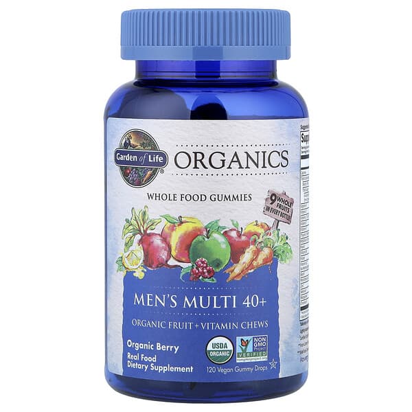 Garden of Life, Organics, Men's Multi 40+ Gummies, Organic Berry, 120 Vegan Gummy Drops
