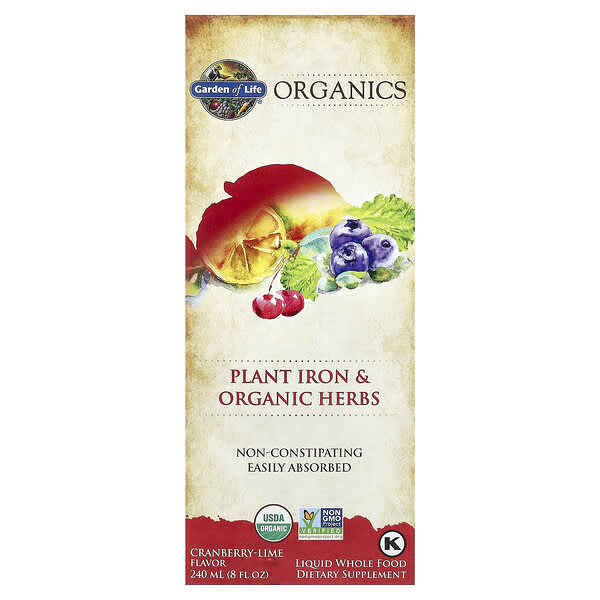 Garden of Life, Organics, Plant Iron & Organic Herbs, Cranberry-Lime, 8 fl oz (240 ml)