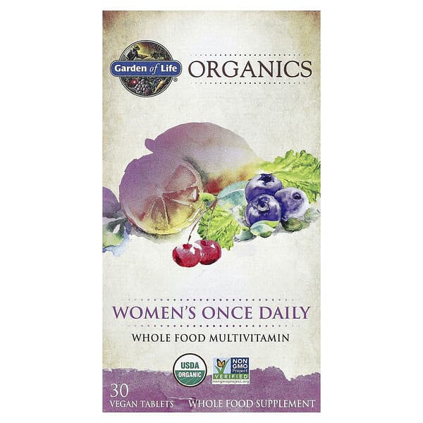 Garden of Life, Organics, Women's Once Daily, Whole Food Multivitamin, 30 Vegan Tablets