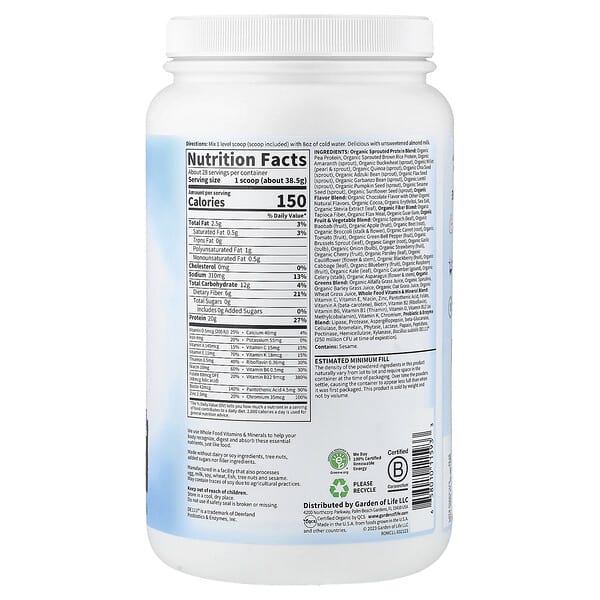 Alternative view of Garden of Life, RAW Organic Meal Replacement Shake, Chocolate, 38.03 oz (1,078 g)