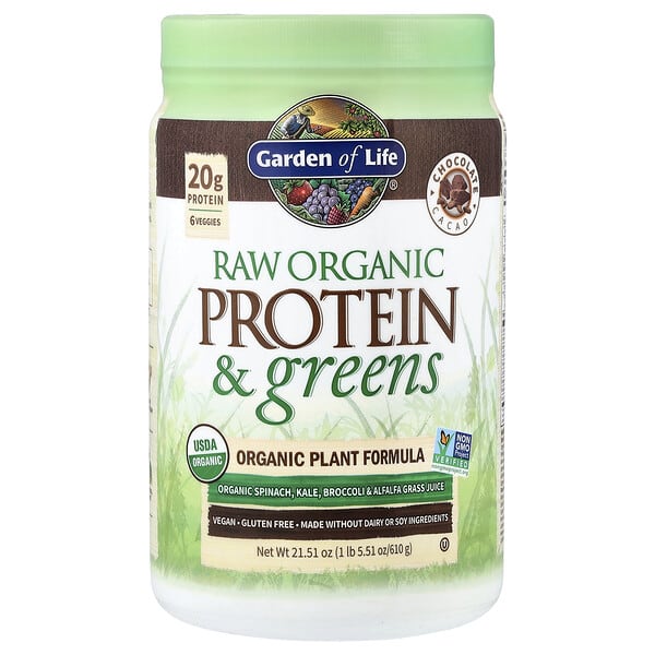 Garden of Life, Raw Organic Protein & Greens, Chocolate Cacao, 1 lb 5.51 oz (610 g)