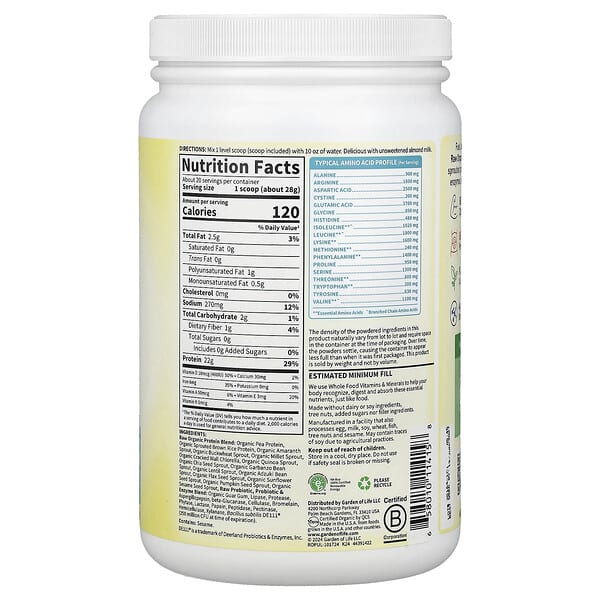 Alternative view of Garden of Life, RAW Organic Protein, Unflavored, 1 lb 3.75 oz (560 g)