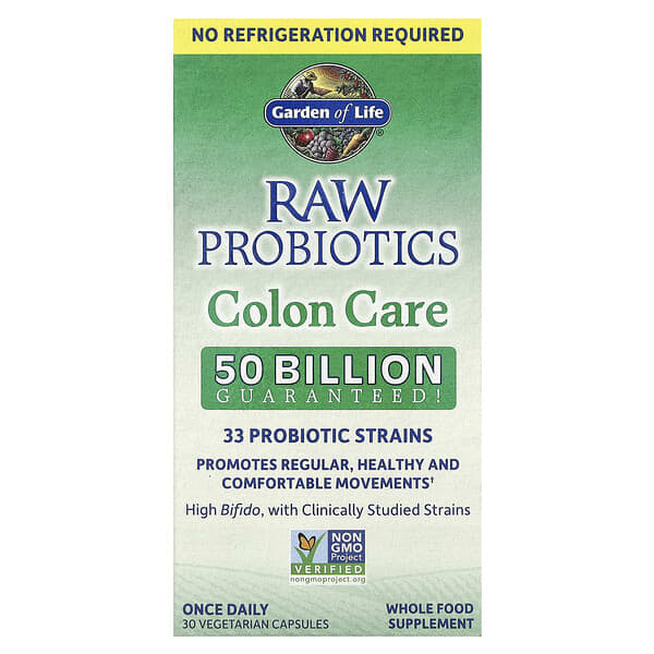 Garden of Life, RAW Probiotics, Colon Care, Shelf-Stable, 30 Vegetarian Capsules