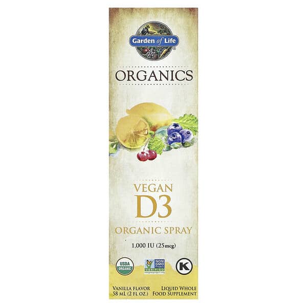 Garden of Life, Vegan D3 Organic Spray, Vanilla, 2 fl oz (58 ml)