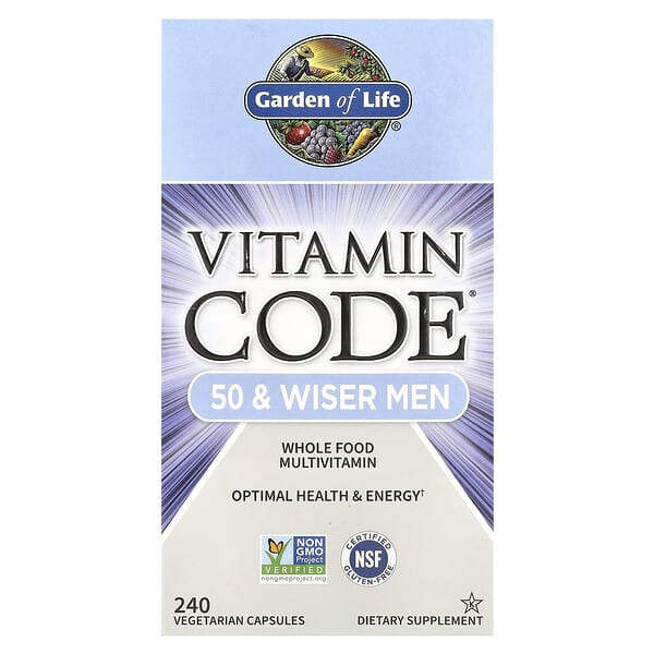 Garden of Life, Vitamin Code®, 50 & Wiser Men, Whole Food Multivitamin, 240 Vegetarian Capsules
