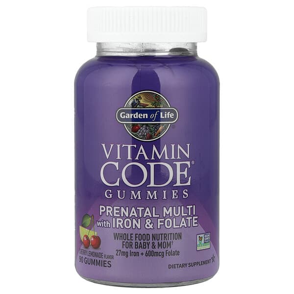 Garden of Life, Vitamin Code® Gummies, Prenatal Multi with Iron & Folate, Cherry Lemonade, 90 Gummies