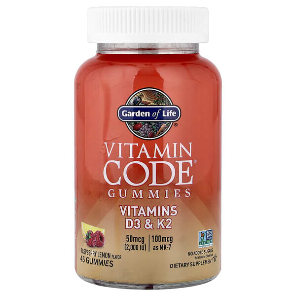 Garden of Life, Vitamin Code® Gummies, Vitamins D3 & K2, Raspberry Lemon, 45 Gummies