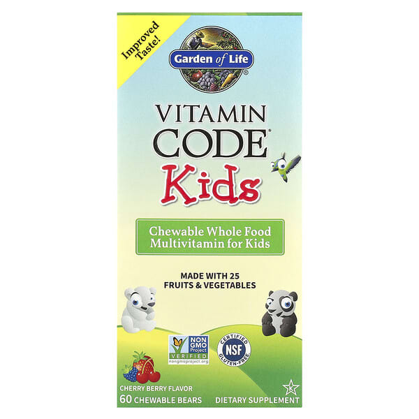 Garden of Life, Vitamin Code® Kids, Chewable Whole Food Multivitamin, Cherry Berry, 60 Chewable Bears