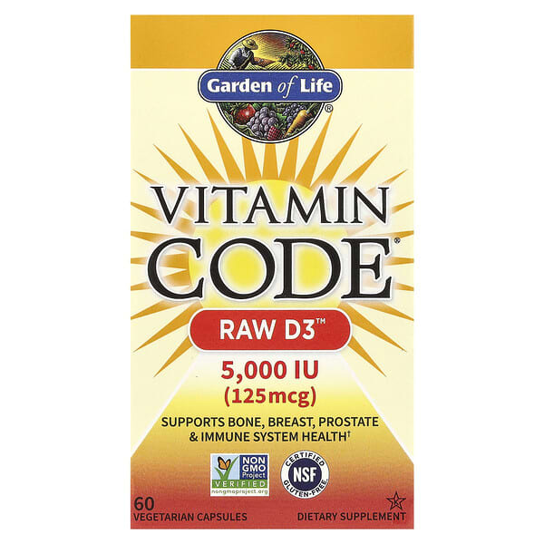 Garden of Life, Vitamin Code®, RAW D3™, 125 mcg (5,000 IU), 60 Vegetarian Capsules