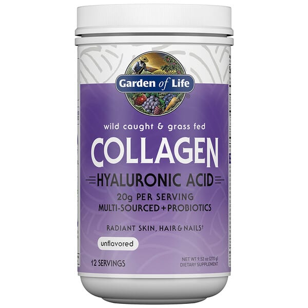 Garden of Life, Wild Caught & Grass Fed Collagen, Hyaluronic Acid, Unflavored, 9.52 oz (270 g)