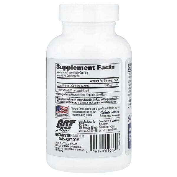 Alternative view of GAT, L-Carnitine, 60 Veg Capsules (500 mg per Capsule)