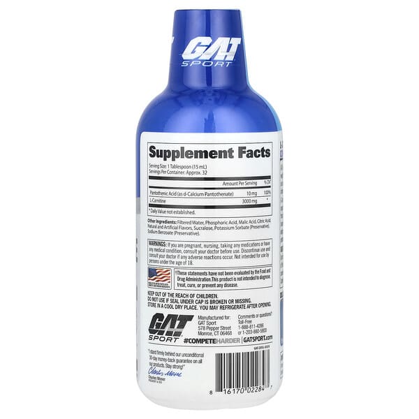 Alternative view of GAT, L-Carnitine, Amino Acid, Mixed Berry, 3,000 mg, 16 oz (473 ml)
