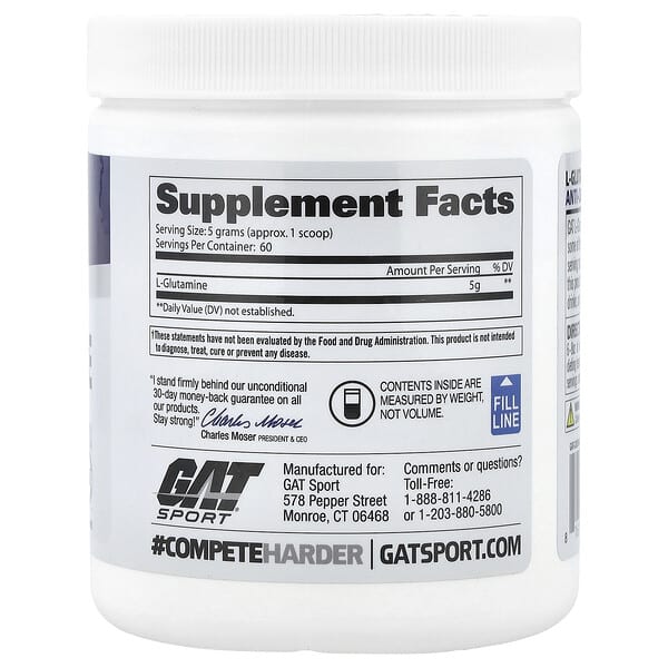 Alternative view of GAT, L-Glutamine, Unflavored, 10.58 oz (300 g)