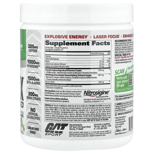 Alternative view of GAT, Sport, NITRAFLEX® Advanced, Pre-Workout, Green Apple, 10.1 oz (285 g)