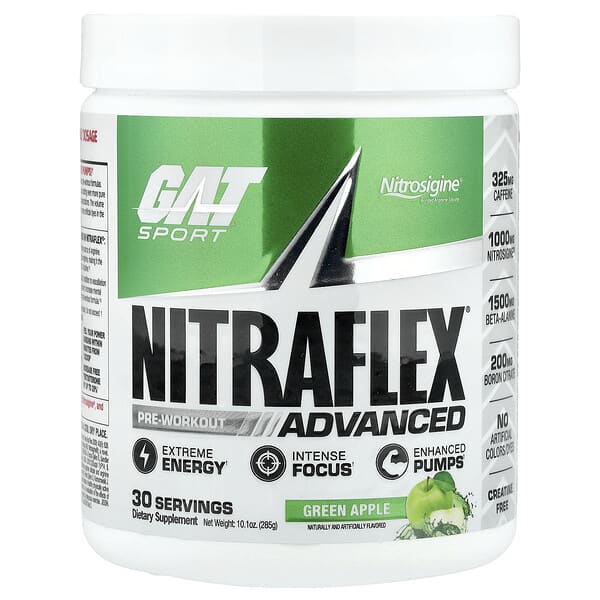 GAT, Sport, NITRAFLEX® Advanced, Pre-Workout, Green Apple, 10.1 oz (285 g)
