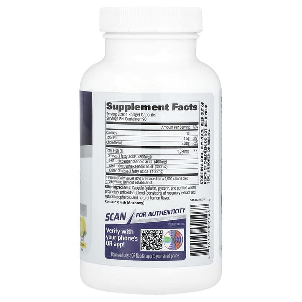 Alternative view of GAT, Sport, Omega-3, Natural Lemon, 90 Softgels