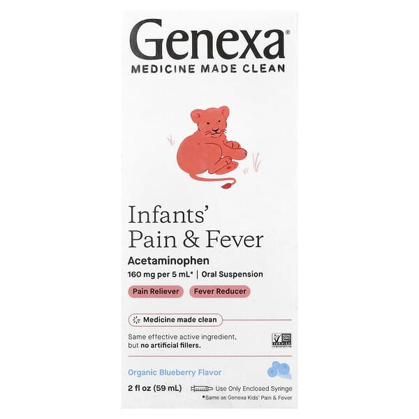 Genexa, Infants' Pain & Fever, Organic Blueberry, 160 mg, 2 fl oz (59 ml)