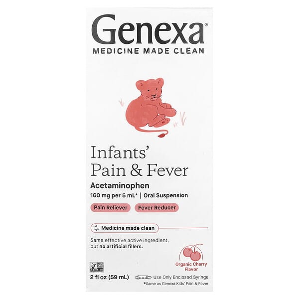Genexa, Infants' Pain & Fever, Organic Cherry, 160 mg, 2 fl oz (59 ml)