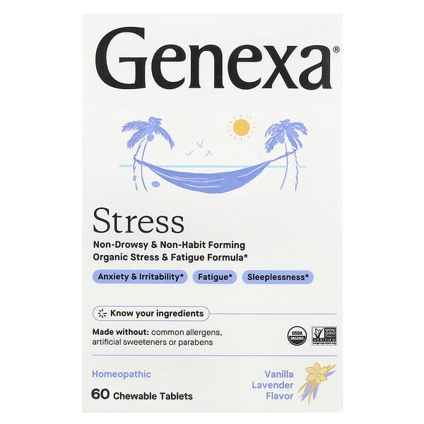 Genexa, Stress, Organic Stress & Fatigue Formula, Vanilla & Lavender, 60 Chewable Tablets