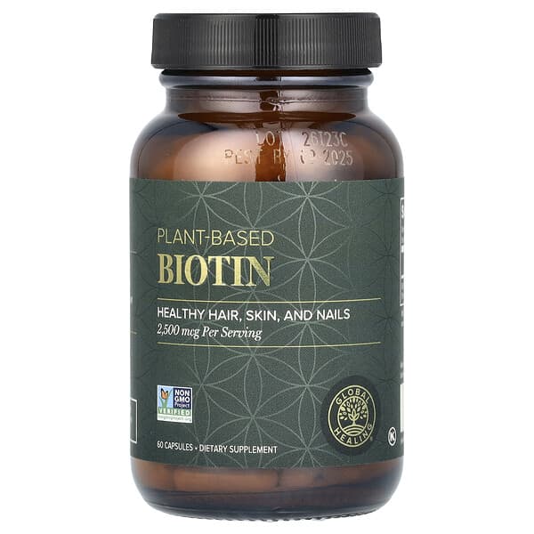 Global Healing, Plant-Based Biotin, 2,500 mcg, 60 Capsules