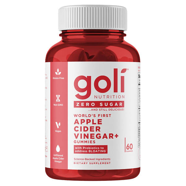 Goli Nutrition, World's First Apple Cider Vinegar+ Gummies, Zero Sugar, 60 Gummies
