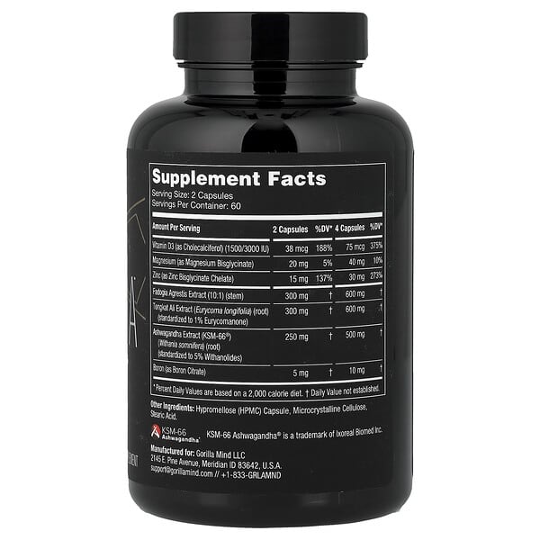 Alternative view of Gorilla Mind, Sigma™, Testosterone Booster, 120 Capsules