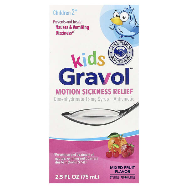 Gravol, Kids, Motion Sickness Relief, Children 2+, Mixed Fruit, 2.5 fl oz (75 ml)