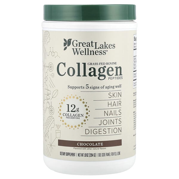 Great Lakes Wellness, Grass-Fed Bovine Collagen Peptides, Chocolate, 10 oz (284 g)