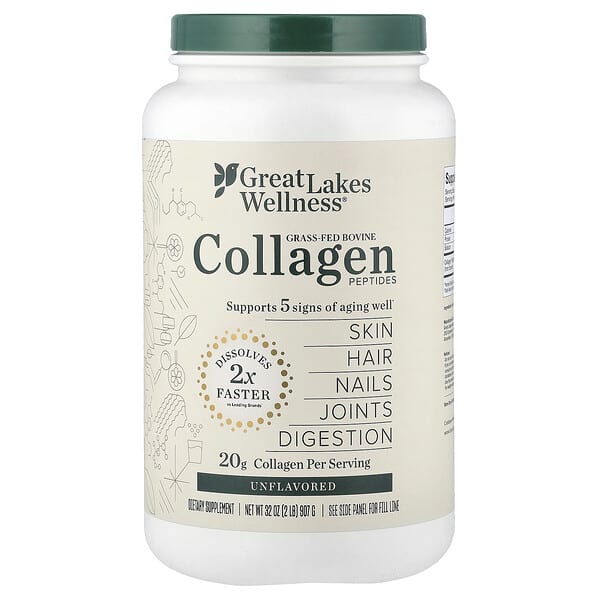 Great Lakes Wellness, Grass-Fed Bovine Collagen Peptides, Unflavored, 32 oz (907 g)