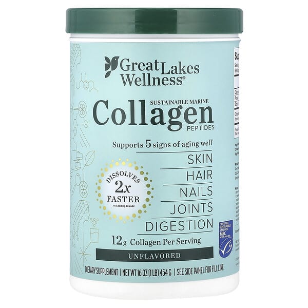 Great Lakes Wellness, Sustainable Marine Collagen Peptides, Unflavored, 16 oz (454 g)