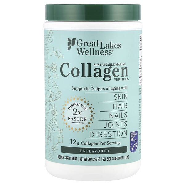 Great Lakes Wellness, Sustainable Marine Collagen Peptides, Unflavored, 8 oz (227 g)