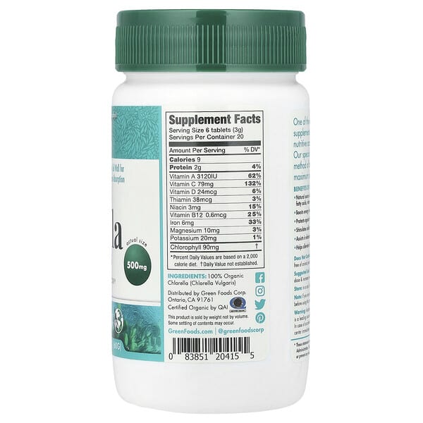 Alternative view of Green Foods, Organic Chlorella, 120 Tablets