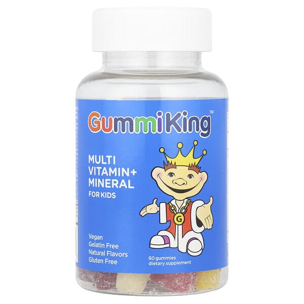 GummiKing, Multi Vitamin + Mineral Gummies for Kids, Strawberry, Orange, Lemon, Grape, Cherry and Grapefruit, 60 Gummies