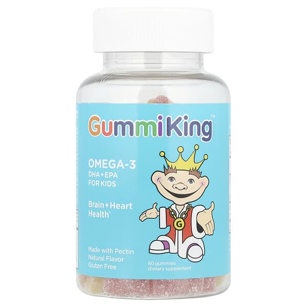 GummiKing, Omega-3 DHA + EPA for Kids, Strawberry, Orange and Lemon, 60 Gummies (35 mg per Gummy)