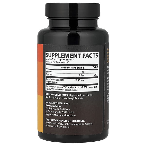 Alternative view of Havasu Nutrition, Black Cumin Seed Oil, Cold Pressed Oil, 90 Liquid Capsules (500 mg per Capsule)