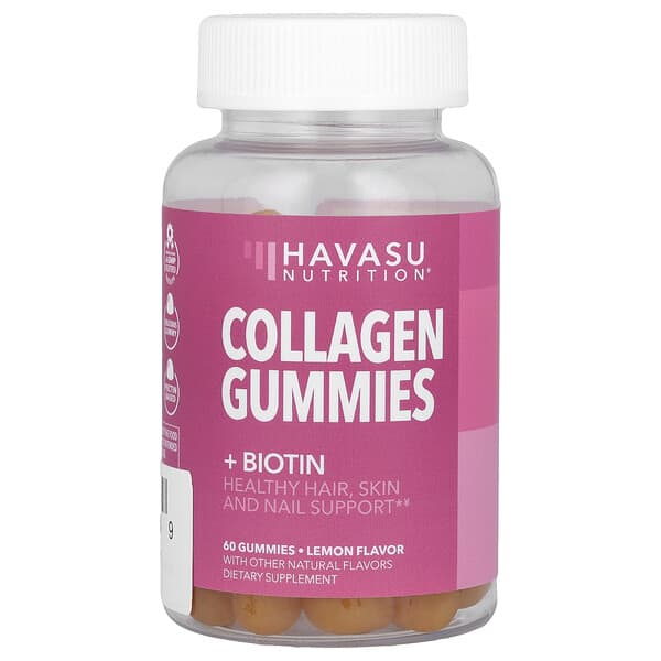 Havasu Nutrition, Collagen Gummies + Biotin, Lemon, 60 Gummies