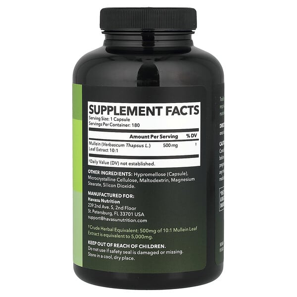 Alternative view of Havasu Nutrition, Mullein Leaf, 180 Capsules (500 mg per Capsule)