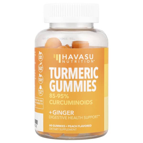Havasu Nutrition, Turmeric + Ginger Gummies, Peach, 60 Gummies