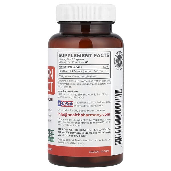 Alternative view of Healths Harmony, Hawthorn 4:1 Extract, 2,660 mg, 60 Capsules