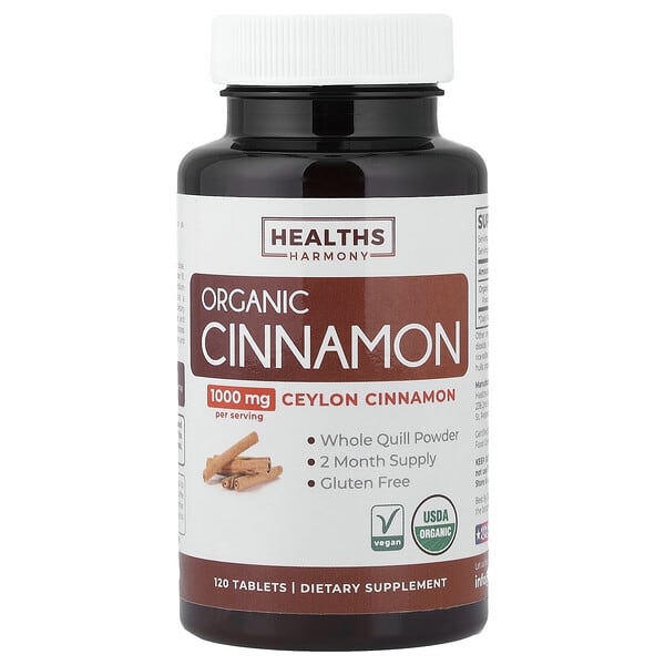 Healths Harmony, Organic Ceylon Cinnamon, 120 Tablets (500 mg per Tablet)